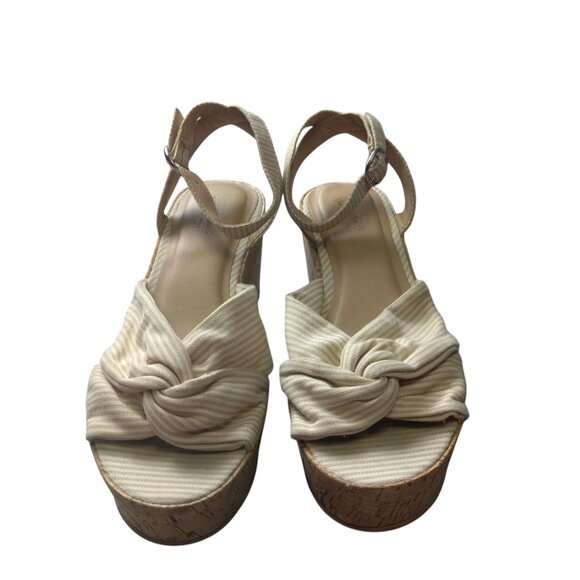 Universal Thread Women's Size 6 Cork Wedge High Heel Platform Sandals Beige - Picture 1 of 6